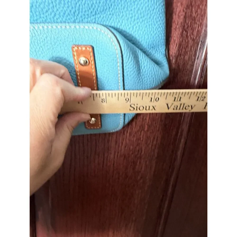 Dooney & Bourke Pebble Grain Drawstring Bucket Bag Blue Leather Red Interior